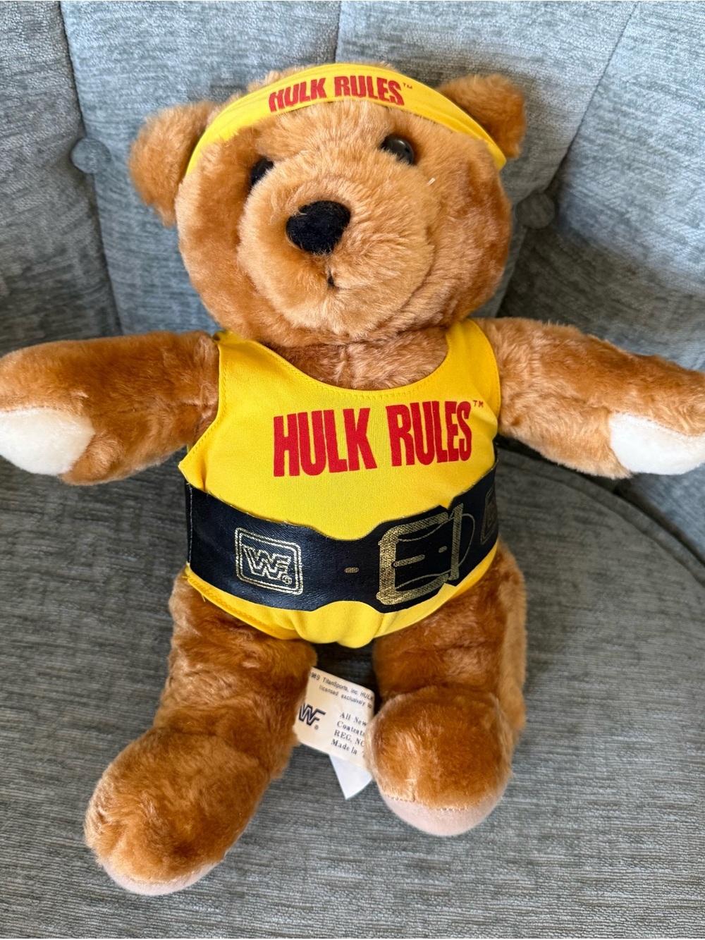 15" Vintage Hulkmania wwf Hulk Hogan Plush Teddy Bear Collectible  1989 Rare